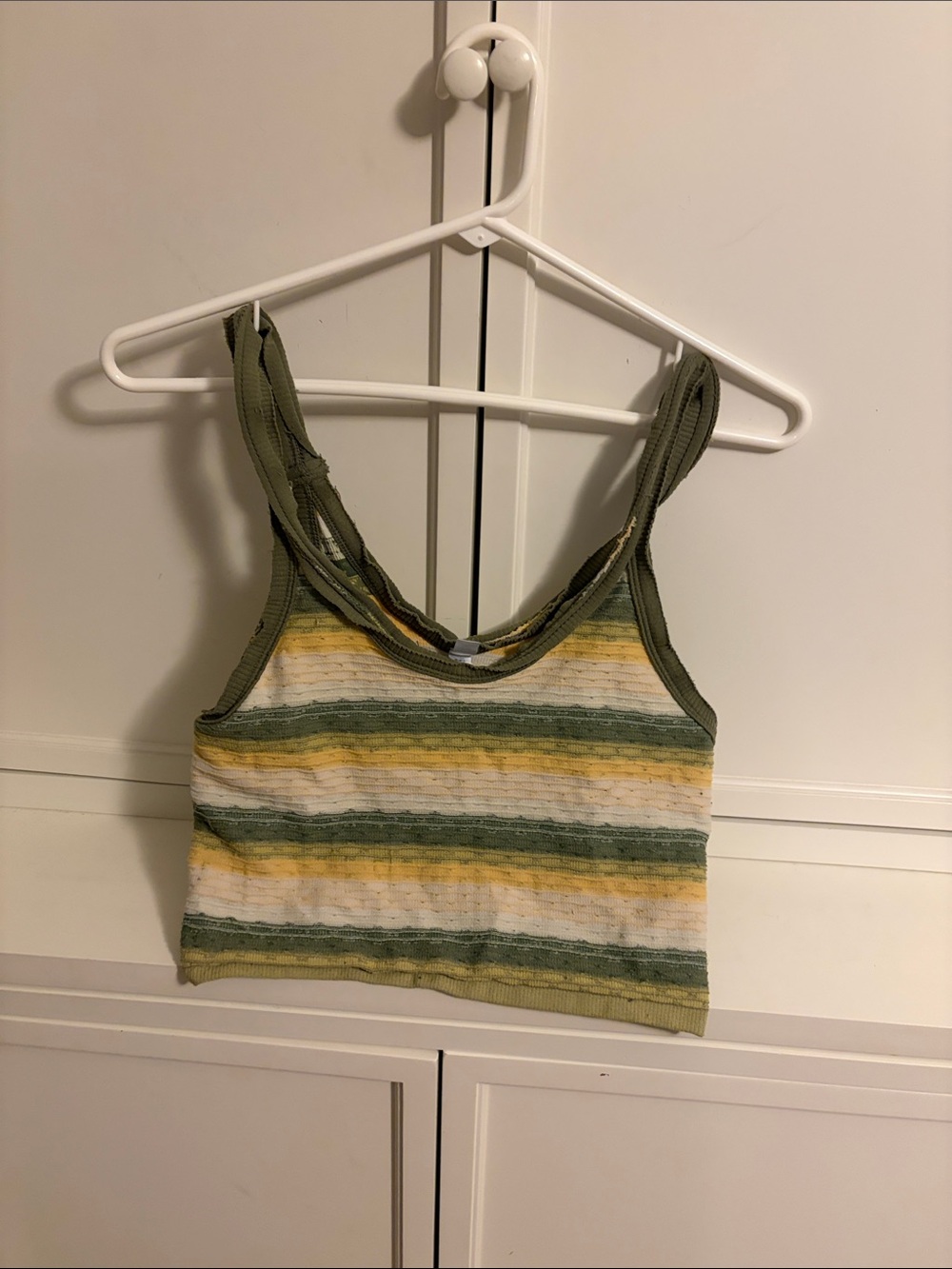 UO Striped Ribbed Cropped Tank Top in Green, Yellow & White
